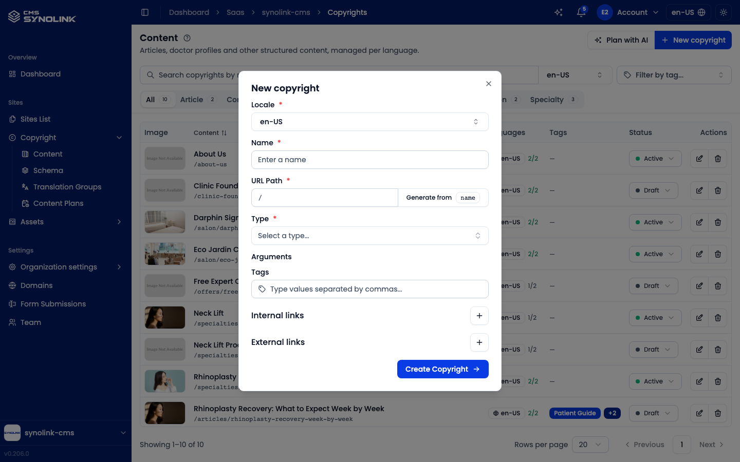 New copyright dialog