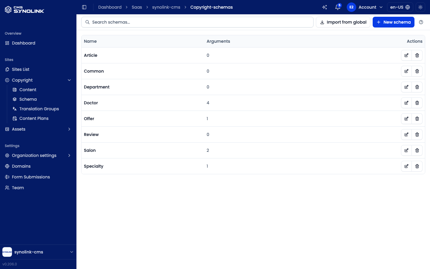 Schema list