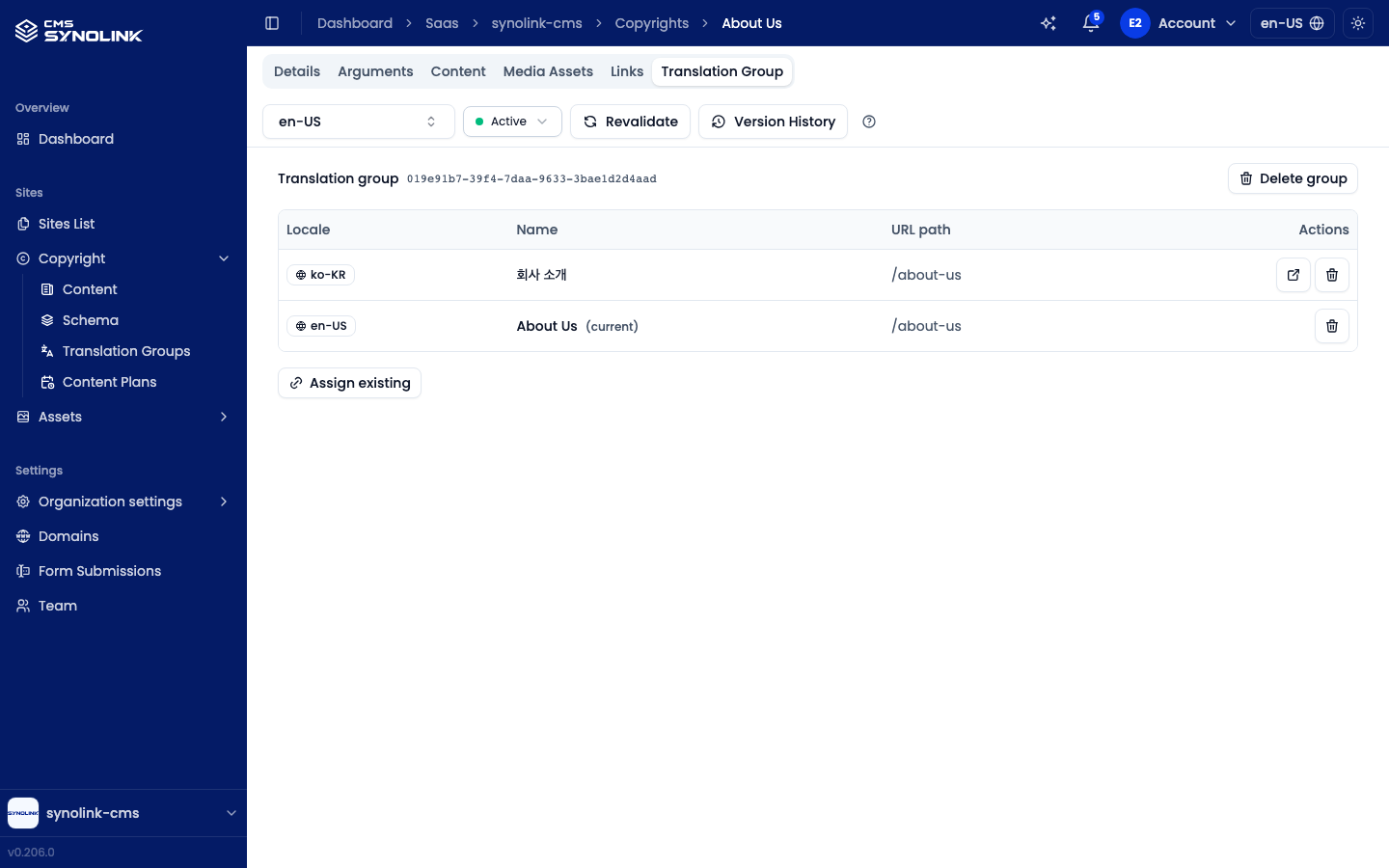 Translation Group tab