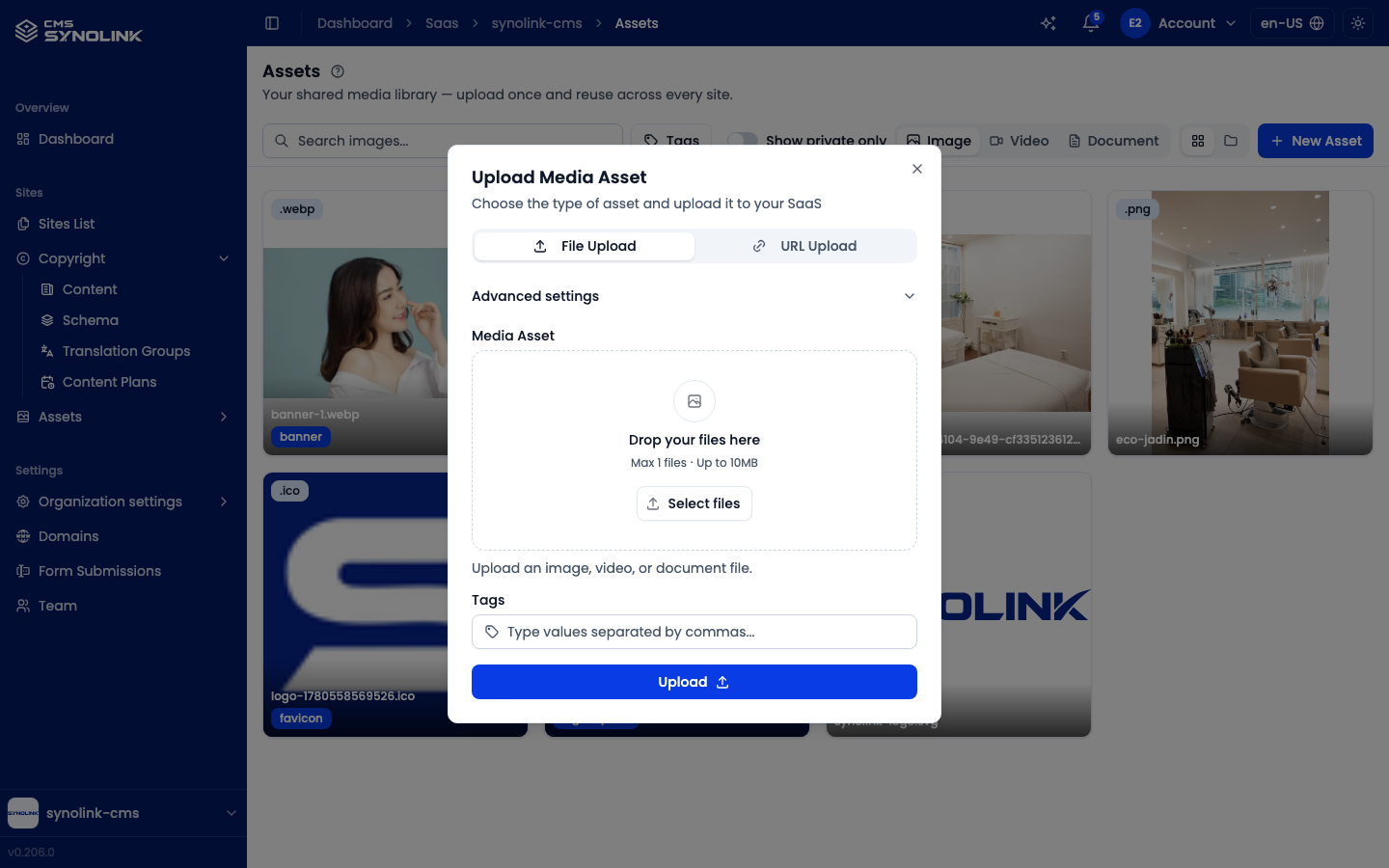 Upload Media Asset dialog