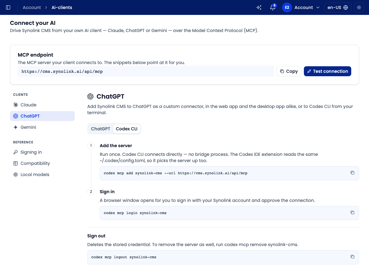 Connect your AI — Codex CLI