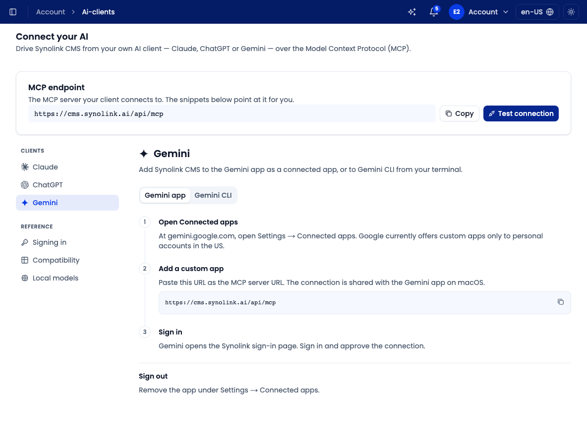 Connect your AI — Gemini