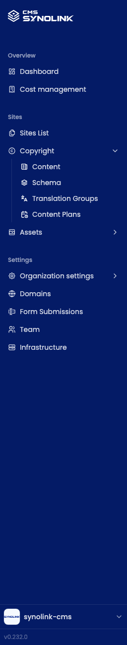 Left sidebar menu