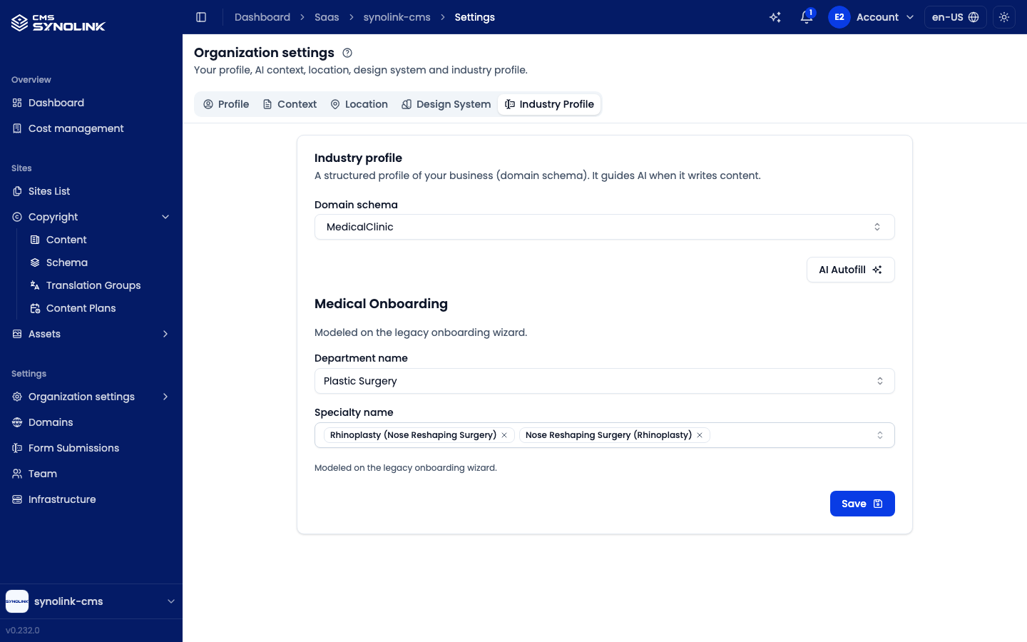Industry Profile tab