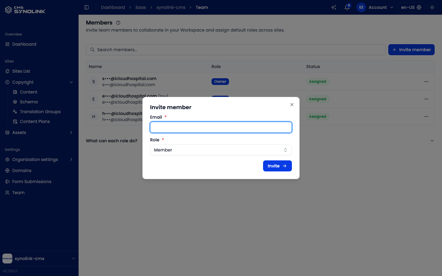 Invite member dialog